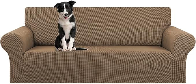 Stretch Oversized Couch Covers for Sofa Slipcover,Camel | 1-Piece Washable Sofa Cover (94"-110") 4-Seater Furniture Protector, Soft Jacquard Non-Slip Elastic Bottom for Dogs & Kids