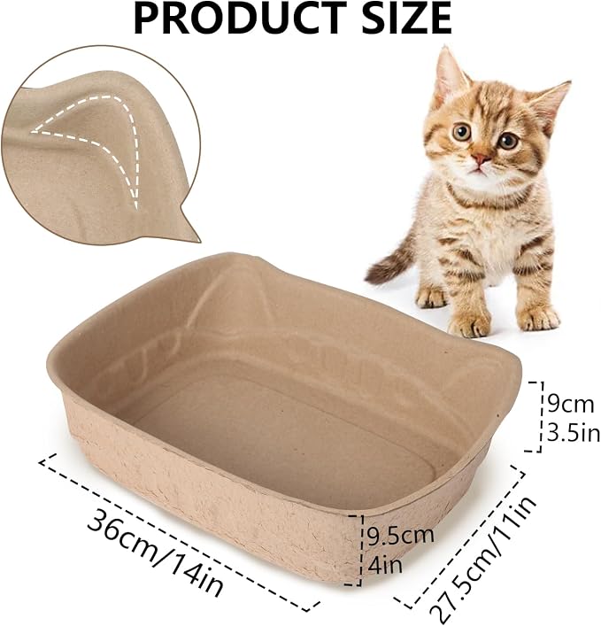 Small Disposable Litter Box 6-Pack for Kittens Travel Portable | 6-Pack, 14.2"×10.8"×4.0", Cat Ear Design, Cardboard, Leak-Proof, Home/Car/Travel