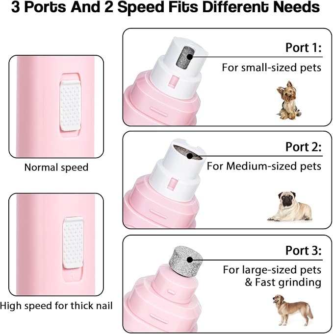 Casfuy Dog Nail Grinder Upgraded - Professional 2-Speed Whisper-Quiet Electric Pet Nail Trimmer Painless Paws Grooming & Smoothing for Small Medium Large Dogs & Cats