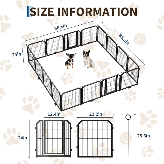 Dog Playpen Indoor 24 Inch 16 Panels Pet Pen with Door & Stakes Portable Exercise Puppy Playpens Metal Dogs Fence Outdoor for Yard RV Camping Training Trips Small Dogs Foldable Expandable