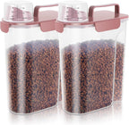 LEAWALK 5Lbs Airtight Pet Storage Container For Cat Dog Bird Food and Keep Fresh, Translucent Body, Upgraded Large Nozzle for Easy Pouring With Handle Design Easy to Carry When Going Rose pink 2pack
