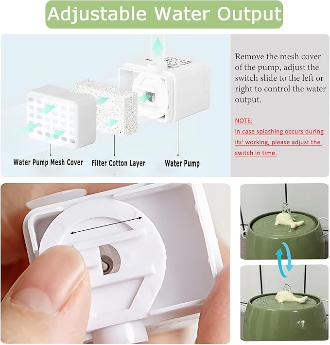 Ceramic Cat Water Fountain, 45oz/1.3L Green Pet Water Dispenser | Automatic Pet Water Bowl, Ultra Quiet Cat Water Fountain with Activated Carbon Filter, Perfect for Cats and Small Dog