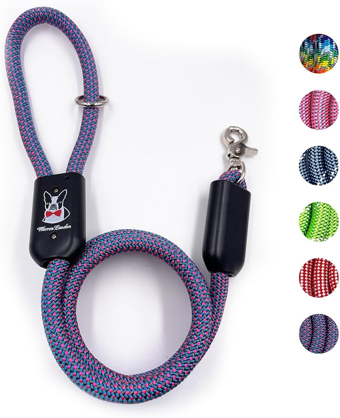 Warren London Climbing Rope Dog Leash | 5ft Length with Options for Reflective | Ergonomic Grip Comfort Control and Durability | Heavy Duty for Small Medium and Large Dogs | Purple