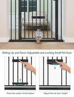 Babelio Baby Gate with Cat Door, CatPrivilege II, 29-40" | Auto Close, 6-Level Adjustable Metal Gate with Pet Door for Stairs & Doorways, Pressure Mounted, No Drilling, Black