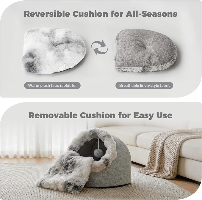 Avont Cat Bed Cave for Indoor Cats, Semi-Enclosed with Washable Cushion | Anti-Slip Bottom, Warm Plush, for Kittens & Small Dogs Under 10 lbs (M)