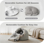 Avont Cat Bed Cave for Indoor Cats, Semi-Enclosed with Washable Cushion | Anti-Slip Bottom, Warm Plush, for Kittens & Small Dogs Under 10 lbs (M)