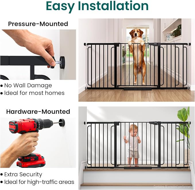 Cumbor Extra Wide Baby Gate, 36.6-69" Walk-Through Dog Gate Black | Auto-Close & Dual Lock Pet Gates for Stairs, Doorways & Hallways, 30.5" Tall Easy Install Pressure-Mounted Safety Gate Indoor