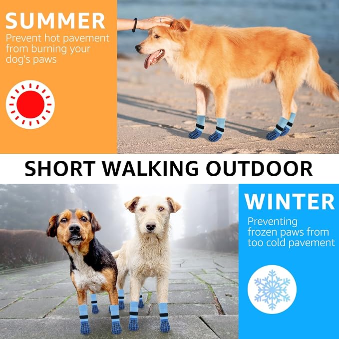 SCENEREAL Dog Socks to Prevent Licking Paws for Hot/Cold Pavement Anti Slip, Dog Shoes for Hardwood Floors, Dog Boots & Paw Protectors with Grippers for Small Medium Large Senior Dogs