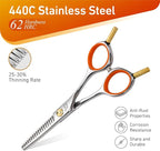 5'' Small Thinning Scissors Lightweight Dog and Cat Grooming Scissors with Safety Round Tip JP440C Stainless Steel Sharp Blades for Body Facial Nose Ear and Paw Hair Easy Use