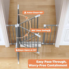 Baby Gate No Drilling, 29"-40" Dog Gate Indoor for Stairs & Doorways | Auto Close, Pressure Mounted Adjustable Pet Gate Indoor, Easy Walk Through Child Gate for Baby & Pet Stroller Friendly, Grey