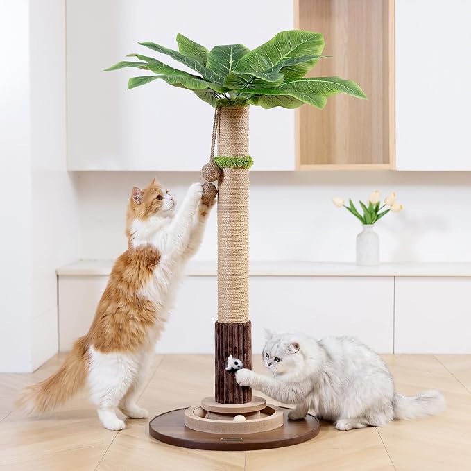 Woochpet 35"Cat Scratching Posts For Indoor Cat,Cat Scratcher With Cat Toys | Heavy Duty,Modern Cat Scratch Post,Cat Ball Track,For Large Adults Cats