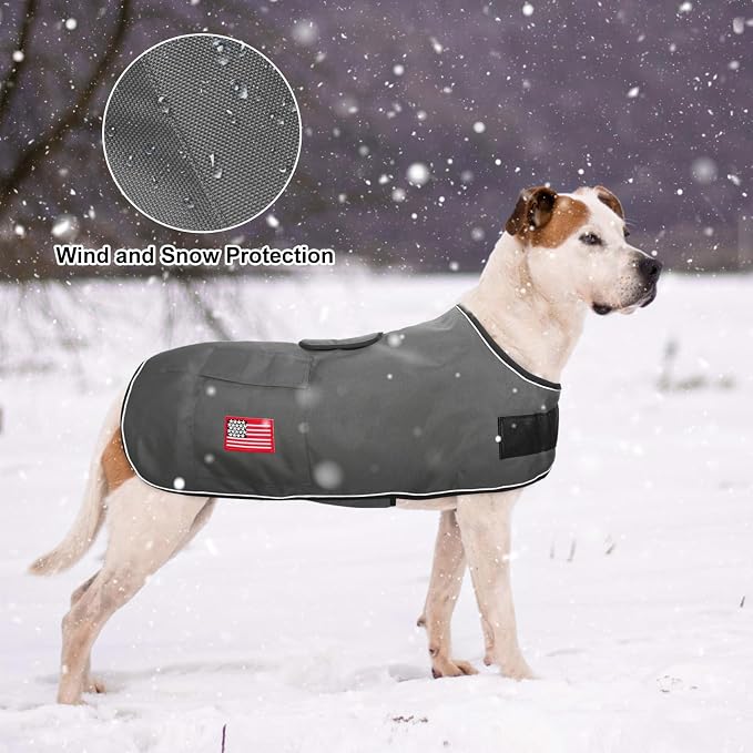 BEAUTYZOO Dog Winter Coat for Large Dogs Waterproof, Warm Reflective Great Dane Oxford Canvas Jacket, Fleece Dog Cold Weather Coats Windproof for Female Male Dogs, Grey L