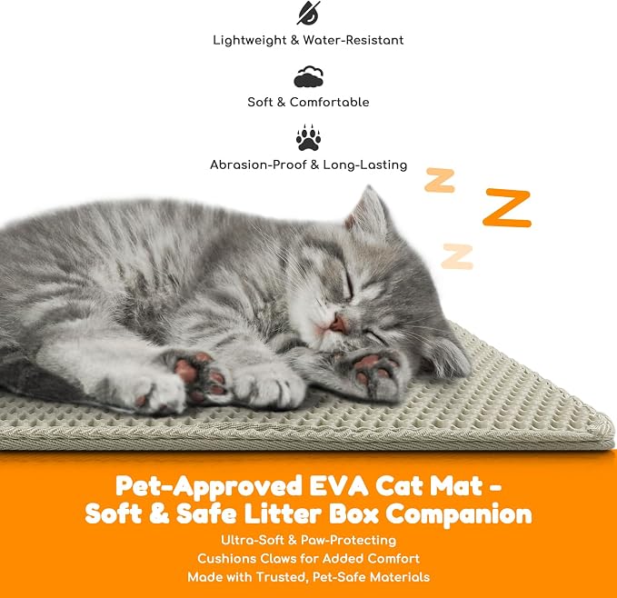 Cat Litter Mat 35"x24",Double Layer EVA litterbox Mat Beige | Extra Large Honeycomb, Waterproof & non-slip, Odor-free, easy clean, washable durable floor protector,scatter control