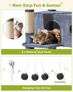 Taoqimiao 76in Cat Tree, Tall Sturdy Cat Tower for Large Indoor Cats MS046G | Easy assembly, Sturdy, Multi Level, Easy Clean, Cozy Condo, Perches, Baskets, Suitable for Kittens and Adult Cats