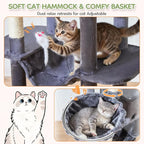 Taoqimiao 79in Cat Tree, Tall Large Cat Tower for Indoor Adult Cats S10G | Easy assembly, Sturdy, Multi Level, Easy Clean, Cozy Condo, Perches, Baskets, Suitable for Kittens and Adult Cats