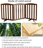 ZJSF Foldable Freestanding Indoor Dog Gate for House Wood Long Pet Gates Dog Fence for Stairs Puppy Gates for Hallways, Puppy Gate,Support Feet Included, Brown, 24 "Height-3 Panels