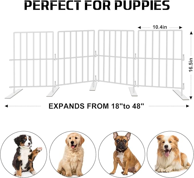 YORWHIN Short Puppy Gate - 17 Inch Height Dog Gate, Metal Free Standing Pet Gates, Expands Up to 48 Inches for Indoor/Outdoor, Step Over Pet Fence for Small Dogs