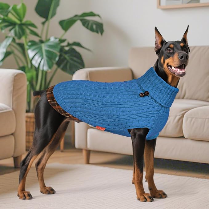 KYEESE Dog Sweater Turtleneck Thick Knit Pullover for Cold Weather | Stretchy Fit, Lightweight & Warm, Cozy Knit Comfort, Classic Plaid Design, Gentle on Sensitive Skin, Comfortable Daily Wear