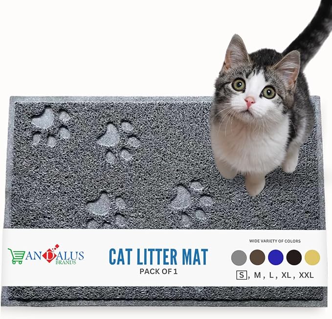 Andalus Small Cat Litter Mat, Pack of 1 - Waterproof, Non-Slip & Easy to Clean Cat Litter Box Mat for Extra Efficient Pet Litter-Trapping, Grey (15.75” X 11.75”)