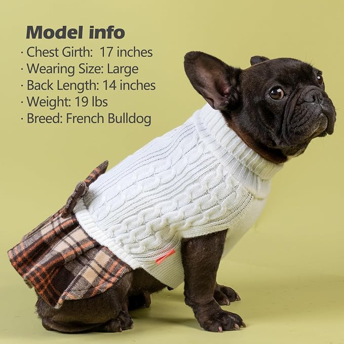KYEESE Dog Sweater Dress Turtleneck Thick Knit Pullover for Cold Weather | Stretchy Fit, Lightweight & Warm, Cozy Knit Comfort, Cute Bow Accent, Gentle on Sensitive Skin, Comfortable Daily Wear