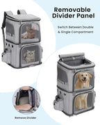 HOVONO Double-Compartment Cat Backpack Carrier for Mulit-Cat Families | Extra Large Pet Backpack Carrier for 2 Cats with Removable Divider and Breathable Mesh Windows for Hiking/Camping/Vet Visits