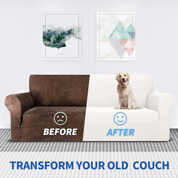 MAXIJIN Stretch Chair Cover Chair Slipcovers with Arms, 1-Piece Couch Sofa Chair Covers for Living Room, Non Slip Armchair Cover (31"-46") Furniture Protector Dogs Pet Friendly (Chair, White)