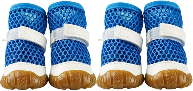 HDKUW Dog Shoes for Hot Pavement,Mesh Breathable Waterproof Dog Booties,Anti-Slip Sole and Skid-Proof Paw Protector,Outdoor Hiking Dog Boots for Small Medium Dogs Blue 1#