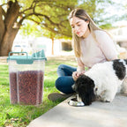 5-7 LBS Cat Dog Storage Container Portable with Upgraded Large Spout and Cup, Plastic Pet Food Dispenser for Small Animal Kibble, Bird Seed, Oatmeal, Rice, Flour, Brown Sugart-2 pack Elegant Blue