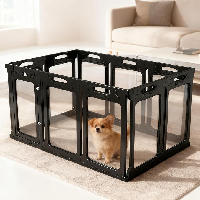 Clear Dog Playpen Extension Panels, 2 Pack, Height 24 inch, Black