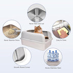 Henkelion 2 Pack Stainless Steel Cat Litter Box with Lid, 20" L x 14.2" W x 11.8" H, Extra Large Litter Box for Big Cats with High Sided, Anti-Urine Leakage, Easy Cleaning, Include Cat Mat and Scoop