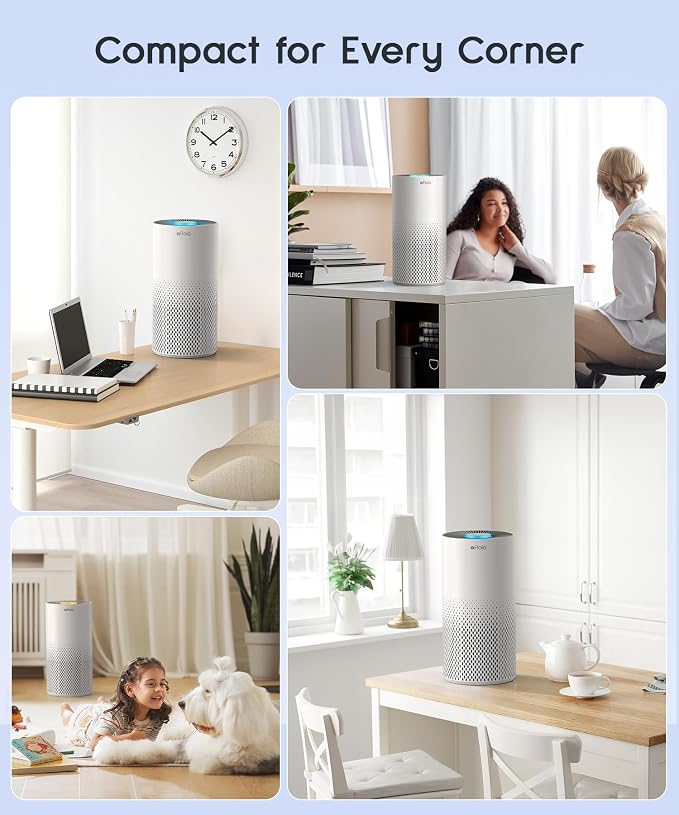 Afloia Air Purifier for Home Bedroom Large Room up to 1076 Sq Ft | 3-Stage Filter, 22dB Sleep Mode, 7 Color Light, 2/4/8H Timer, Kilo White
