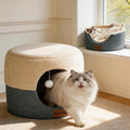 2-in-1 Foldable Cat Bed for Indoor Cats, Cat Cave & Sofa Bed | 19.7"D x 15"H, Reversible Plush & Linen Cushion,Enclosed Cat Bed, Hanging Cat Toys, Non-Slip, Large Cat Couch, Grey