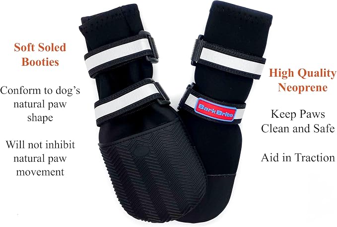 All Weather Neoprene Paw Protector Dog Boots with Reflective Straps in 5 Sizes! (Black Large)