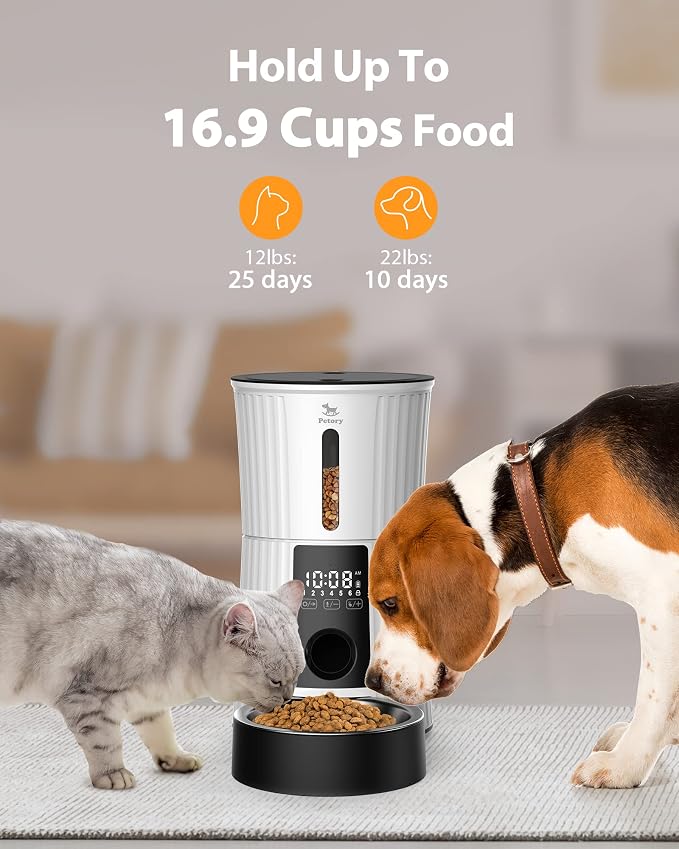 Petory Automatic Cat Feeder - 4L Cat Food Dispenser for Cats and Small Dogs | Timed Cat Feeder, Programmable Portion Control, Up to 6 Meals Daily, Dual Power Supply, 10-Second Voice Recorder