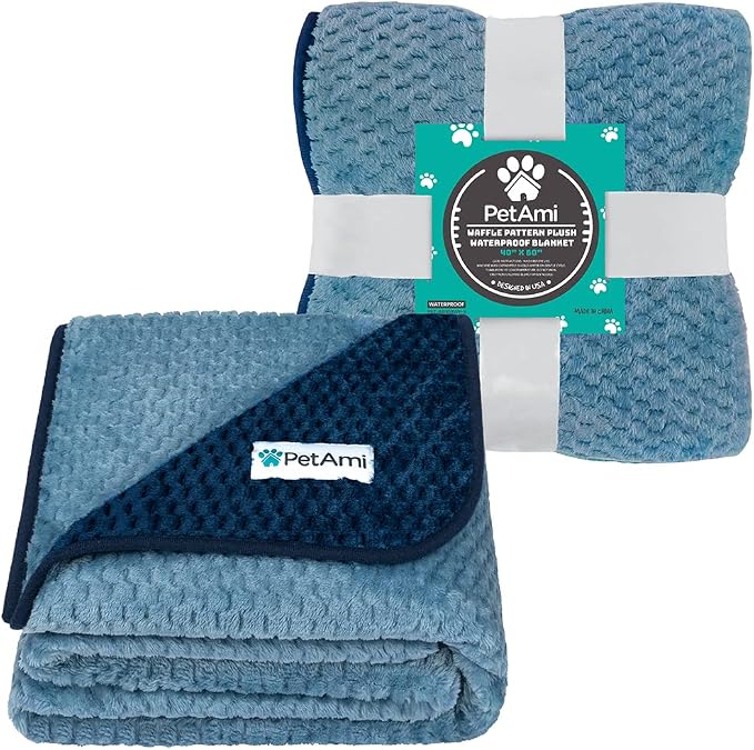 PetAmi Waterproof Dog Blanket, Leakproof Puppy Blanket, 40x60 Navy Blue | For Medium Large Pets, Furniture Sofa Couch Cover Protector, Fleece Throw Indoor Cat Kitten, Reversible Washable Soft Plush