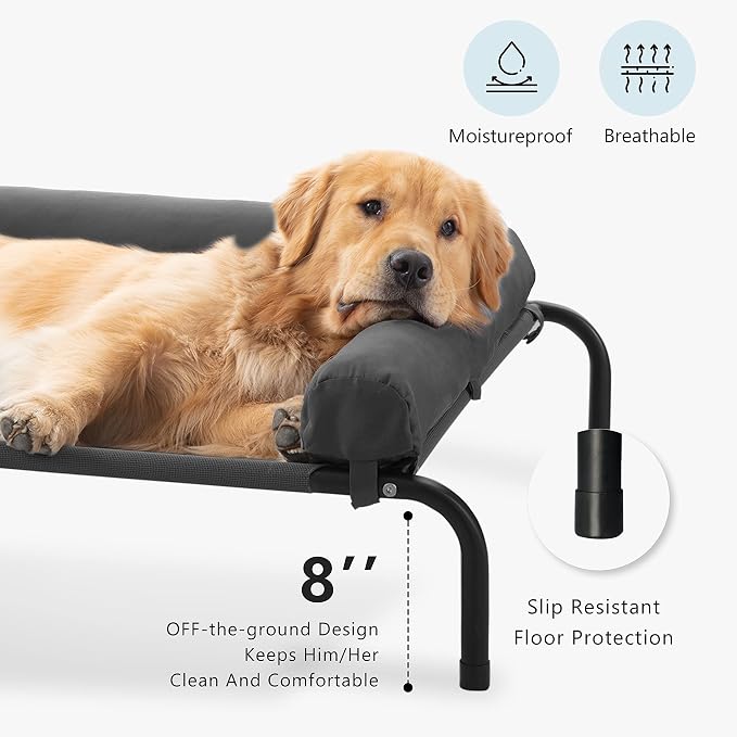WESTERN HOME Cooling Elevated Dog Bed for Large Dogs, Portable Indoor & Outdoor Raised Dog Bed with Breathable Mesh, Chew Proof Pet Hammock Cots with Removable and Waterproof Bolsters