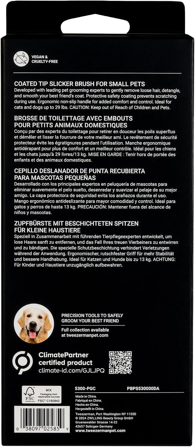 Tweezerman Slicker Brush for Pets-Grooming Brush with Coated Bristles