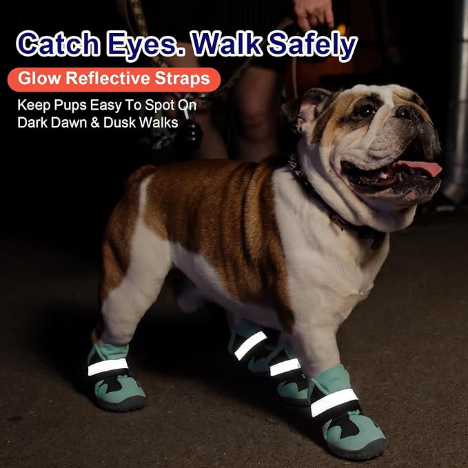 Dog Shoes for Hot Pavement,Non-Slip Breathable Mesh Dog Boots with Reflective Adjustable Straps,Waterproof Paw Protectors for Small Medium Large Dogs,Summer Hiking Walking,7#,Green