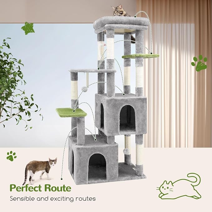 Globlazer Cat Tower for Indoor Cats, Heavy Duty Cat Trees for Large Cats Adult Big Cats Maine Coon Cat Tree Tower with Scratching Post, Extra Large Top Perch, Cat Condos, F61, Light Grey, 61inch