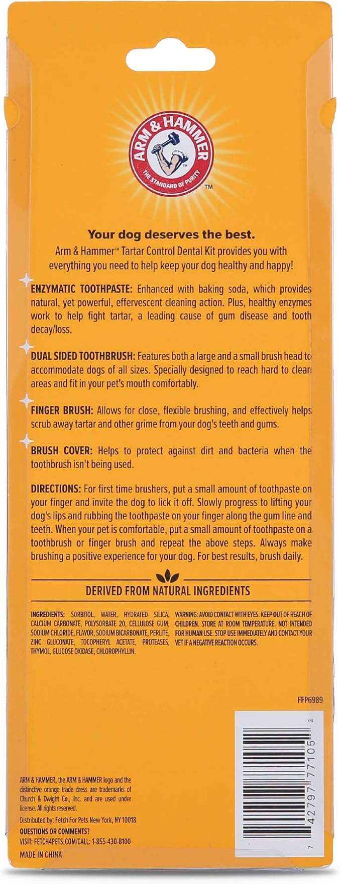 Arm & Hammer Tartar Control Dog Dental Kit, Banana Mint, 3-Piece | Enzymatic toothpaste with toothbrush and fingerbrush, baking soda formula safe for puppies