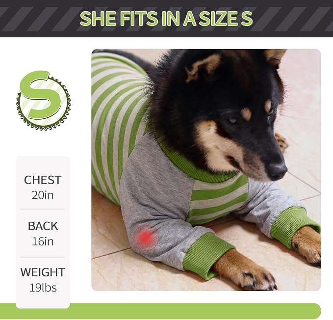 FUAMEY Dog Recovery Sleeve with Elbow Protector, Green Stripes, XL | Stop Licking Joints, Pet Long Sleeve Suit, Protecting Dog's Front Leg Arm Wounds, Cover Skin Conditions