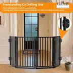 Dog Gate Free Standing with Door for Stairs, 36" Tall Dog Fence Freestanding Indoor Outdoor Use for Doorways, Metal Black 4 Panels, 36 inches High, 20 * 4 Inches w Wide