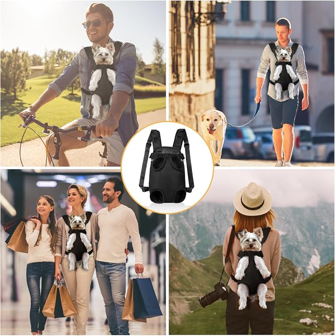 YUDODO Pet Dog Carrier Backpack Adjustable Front Carrier for Small Dog Cat | Legs Out Design, Easy-Fit Travel Backpack, Hiking and Walking, Durable Comfortable, Perfect for Outdoor, Black+Pink, S