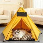 Cat Teepee Tent Bed,Outdoor Indoor Dog House,Portable Washable Pet Tent for Small Dogs with Cushion,Inside Pet Teepee for Small Medium Animals (Yellow, M)
