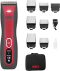 Kong 3-Speed Cordless-Corded Dog Clipper Kit – Stainless Steel Blade, Waterproof, LED Spotlight, Use-While-Charging, 6 Guide Combs, Ergonomic Handle – Red/Gray, All Coat Types