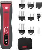 Kong 3-Speed Cordless-Corded Dog Clipper Kit – Stainless Steel Blade, Waterproof, LED Spotlight, Use-While-Charging, 6 Guide Combs, Ergonomic Handle – Red/Gray, All Coat Types