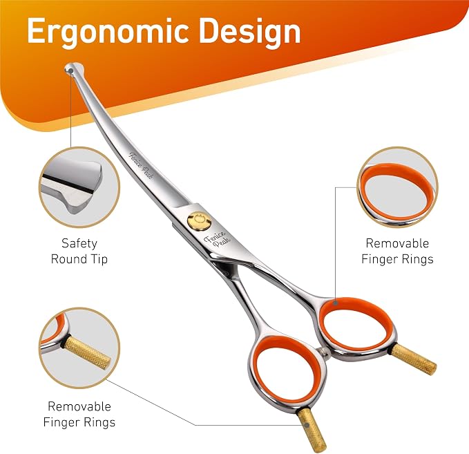 5'' Small Curved Scissors Lightweight Dog Cat Grooming Scissors with Safety Round Tip JP440C Stainless Steel Sharp Blades for Body Facial Nose Ear and Paw Hair Easy Use
