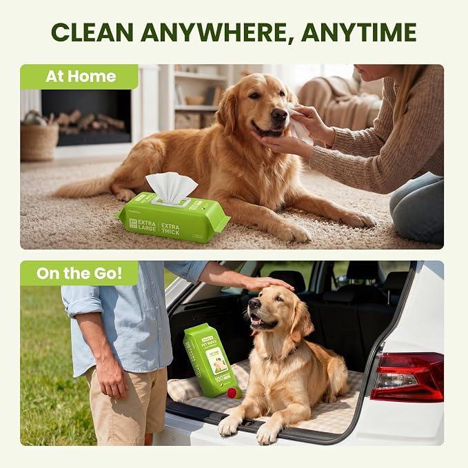 Hypoallergenic Pet Wipes for Dogs, Cats & Small Animals, 400 Coun | Quick Clean & Deodorize Paws, Butt, Eyes, Face & Fur | Daily Grooming Wipes | Extra Large & Thick | Coconut Scented