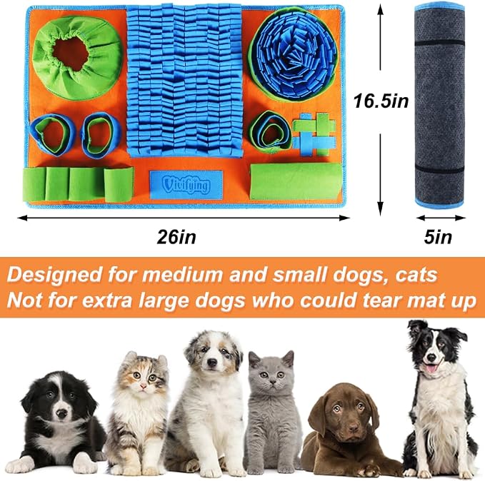 Vivifying Snuffle Mat for Dogs, Interactive Dog Puzzle Toy for Boredom and Mental Stimulation, Enrichment Feeding Game Sniff Mat Helps Slow Eating and Keep Busy