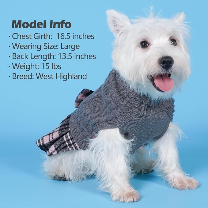 KYEESE Dog Sweater Dress Turtleneck Thick Knit Pullover for Cold Weather | Stretchy Fit, Lightweight & Warm, Cozy Knit Comfort, Cute Bow Accent, Gentle on Sensitive Skin, Comfortable Daily Wear